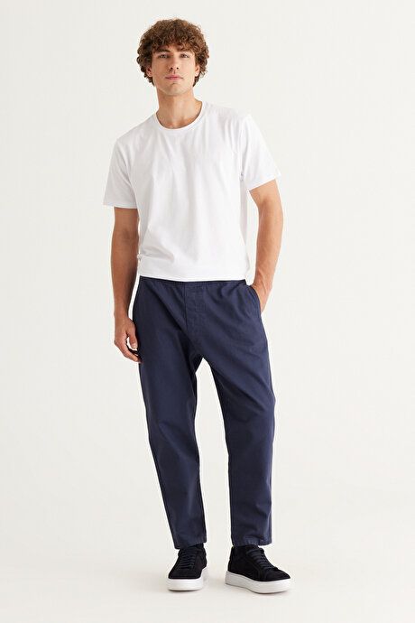 Relax Fit Relaxed Cut 100% Cotton Navy Blue Trousers ET0124100016LAC