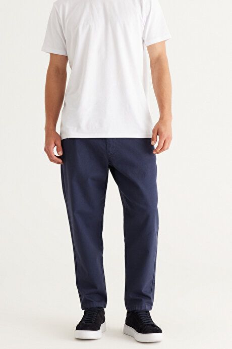 Relax Fit Relaxed Cut 100% Cotton Navy Blue Trousers ET0124100016LAC