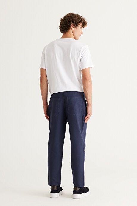 Relax Fit Relaxed Cut 100% Cotton Navy Blue Trousers ET0124100016LAC