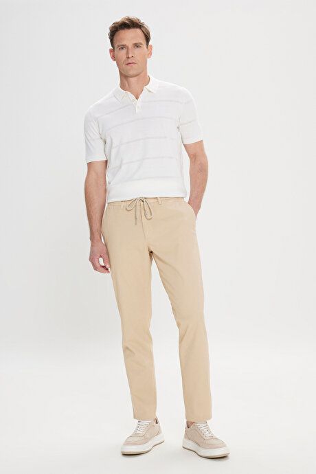 Comfort Fit Relaxed Fit Cotton Dobby Beige Trousers ET0124200025BEJ