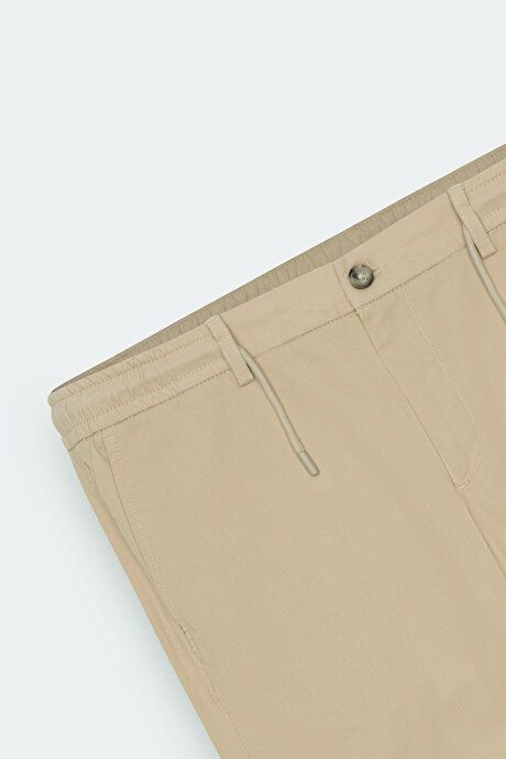 Comfort Fit Relaxed Fit Cotton Dobby Beige Trousers ET0124200025BEJ