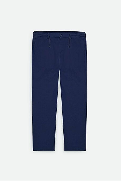 Comfort Fit Relaxed Fit Cotton Dobby Navy Blue Trousers ET0124200025LAC