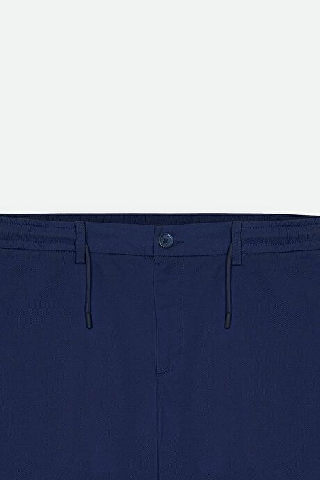 Comfort Fit Relaxed Fit Cotton Dobby Navy Blue Trousers ET0124200025LAC