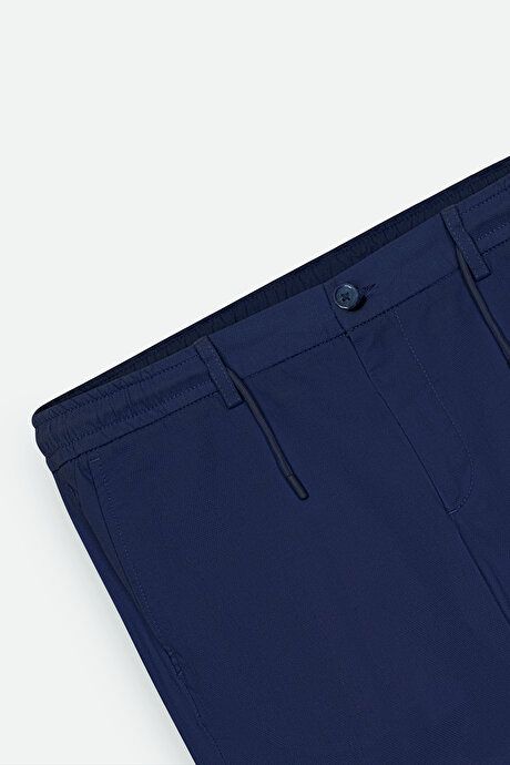 Comfort Fit Relaxed Fit Cotton Dobby Navy Blue Trousers ET0124200025LAC