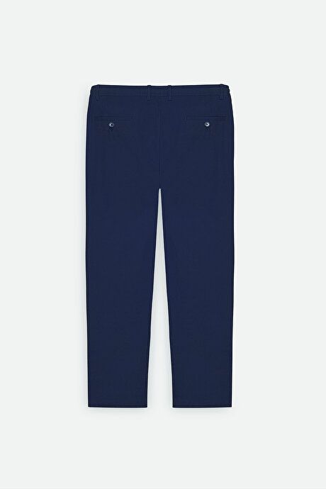 Comfort Fit Relaxed Fit Cotton Dobby Navy Blue Trousers ET0124200025LAC