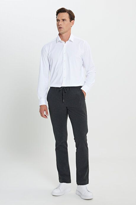 Slim Fit Slim Fit Waist Tie Side Pocket Seersucker Anthracite Trousers ET0124200027ATR