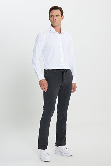 Slim Fit Slim Fit Waist Tie Side Pocket Seersucker Anthracite Trousers ET0124200027ATR