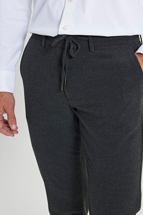 Slim Fit Slim Fit Waist Tie Side Pocket Seersucker Anthracite Trousers ET0124200027ATR