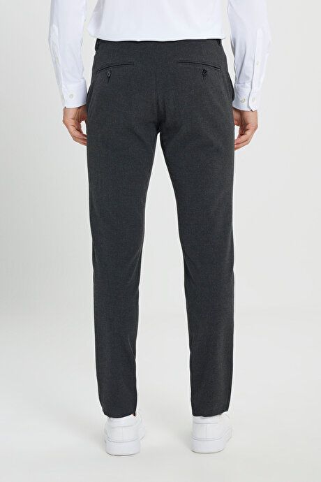 Slim Fit Slim Fit Waist Tie Side Pocket Seersucker Anthracite Trousers ET0124200027ATR