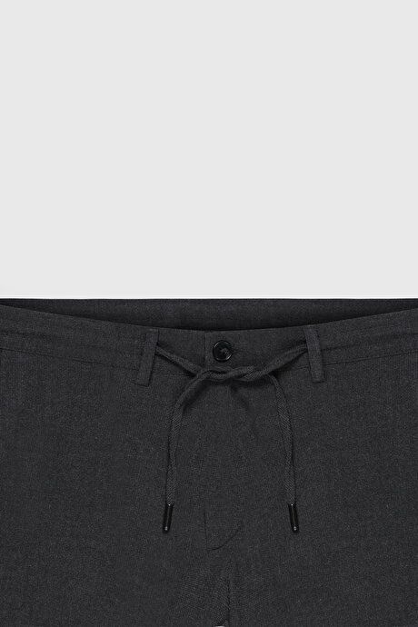 Slim Fit Slim Fit Waist Tie Side Pocket Seersucker Anthracite Trousers ET0124200027ATR