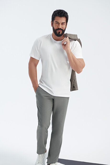 Slim Fit Slim Fit Waist Tie Side Pocket Seersucker Patterned Gray Trousers ET0124200027GRI