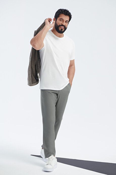 Slim Fit Slim Fit Waist Tie Side Pocket Seersucker Patterned Gray Trousers ET0124200027GRI