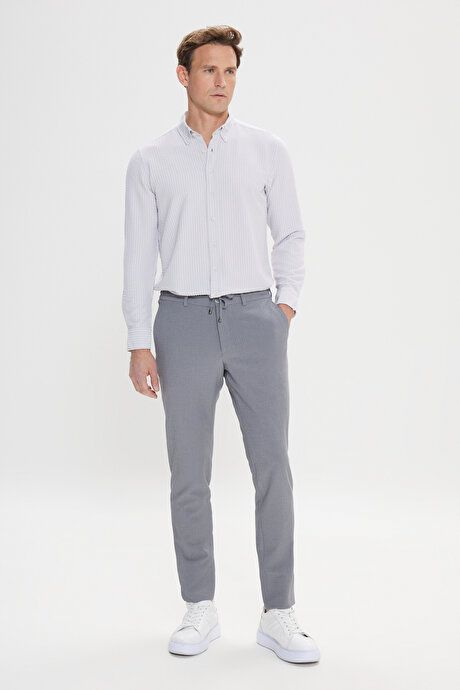 Slim Fit Slim Fit Waist Tie Side Pocket Seersucker Patterned Gray Trousers ET0124200027GRI