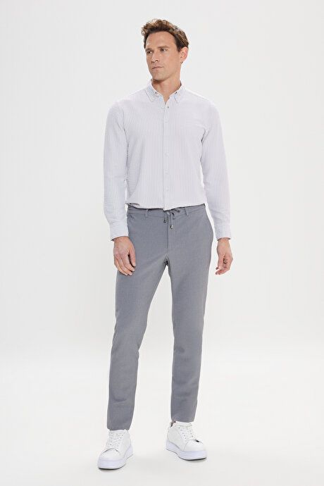 Slim Fit Slim Fit Waist Tie Side Pocket Seersucker Patterned Gray Trousers ET0124200027GRI