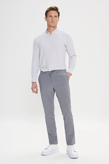 Slim Fit Slim Fit Waist Tie Side Pocket Seersucker Patterned Gray Trousers ET0124200027GRI