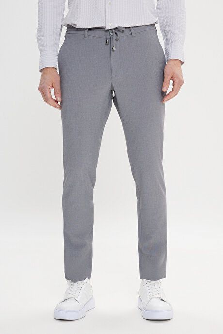 Slim Fit Slim Fit Waist Tie Side Pocket Seersucker Patterned Gray Trousers ET0124200027GRI