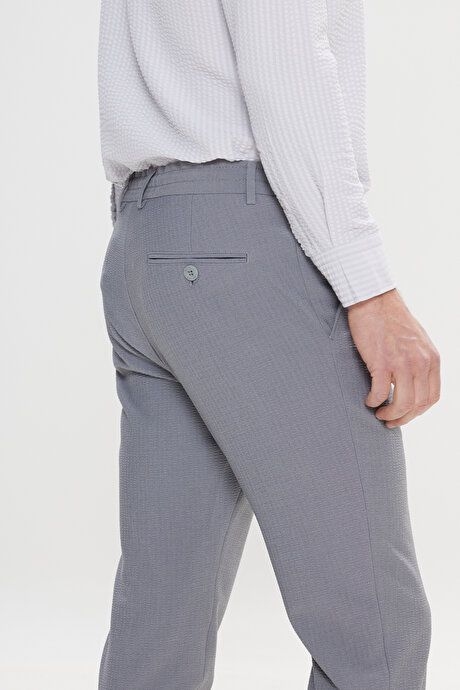 Slim Fit Slim Fit Waist Tie Side Pocket Seersucker Patterned Gray Trousers ET0124200027GRI