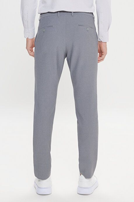 Slim Fit Slim Fit Waist Tie Side Pocket Seersucker Patterned Gray Trousers ET0124200027GRI