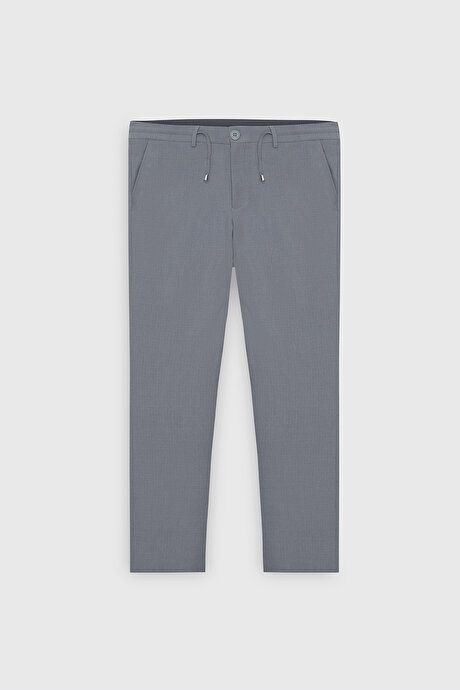 Slim Fit Slim Fit Waist Tie Side Pocket Seersucker Patterned Gray Trousers ET0124200027GRI