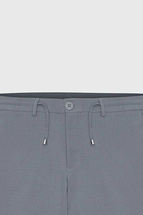 Slim Fit Slim Fit Waist Tie Side Pocket Seersucker Patterned Gray Trousers ET0124200027GRI