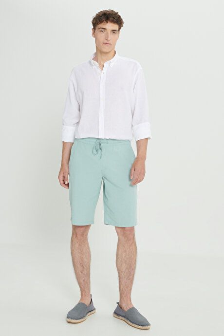 Comfort Fit Relaxed Fit Linen Side Pocket OPEN MINT GREEN Shorts ET0224200002AMY