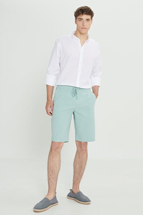 Comfort Fit Relaxed Fit Linen Side Pocket OPEN MINT GREEN Shorts ET0224200002AMY