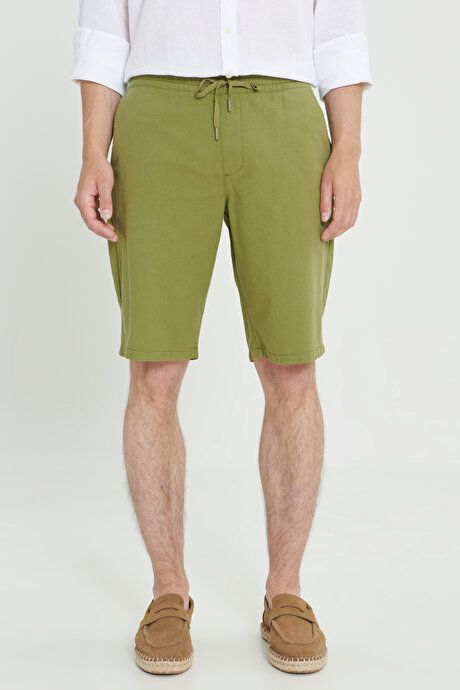 Comfort Fit Relaxed Fit Linen Side Pocket Khaki Shorts ET0224200002HAK