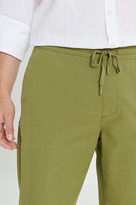 Comfort Fit Relaxed Fit Linen Side Pocket Khaki Shorts ET0224200002HAK