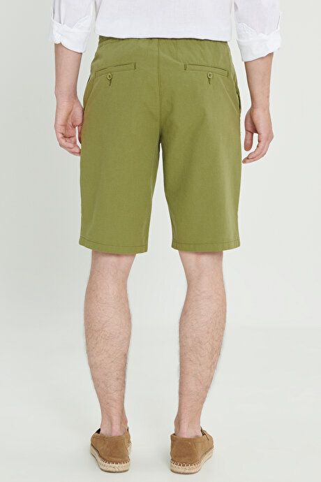 Comfort Fit Relaxed Fit Linen Side Pocket Khaki Shorts ET0224200002HAK