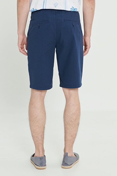 Comfort Fit Relaxed Fit Linen Side Pocket Navy Blue Shorts ET0224200002LAC