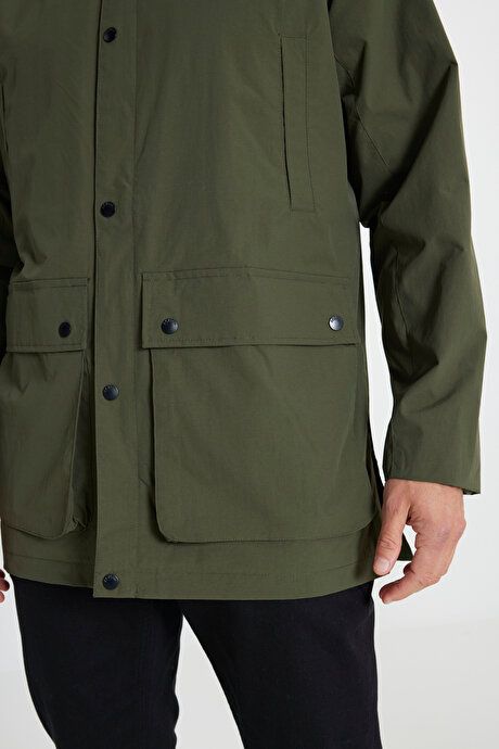 Hooded Stand Collar Standard Fit Khaki Coat ET0724100203HAK