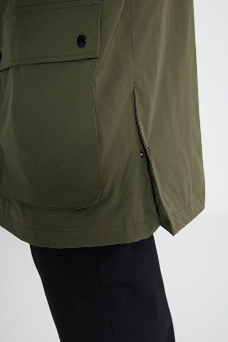 Hooded Stand Collar Standard Fit Khaki Coat ET0724100203HAK