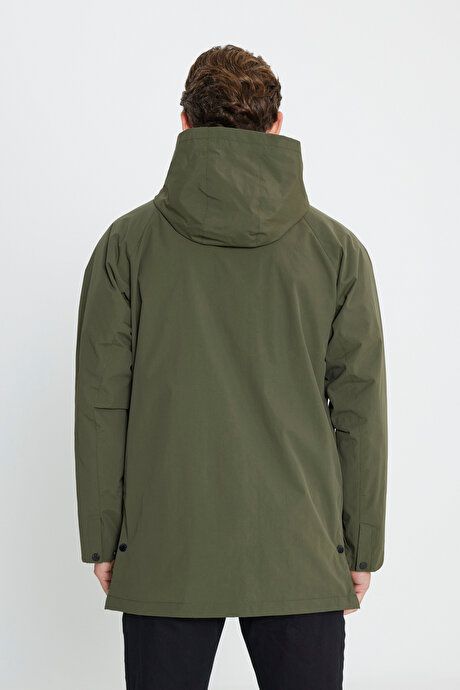 Hooded Stand Collar Standard Fit Khaki Coat ET0724100203HAK