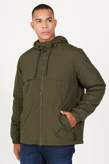 Standard Fit Regular Fit Hooded Collar Khaki Coat with Side Pockets ET0824100210HAK