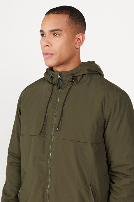 Standard Fit Regular Fit Hooded Collar Khaki Coat with Side Pockets ET0824100210HAK