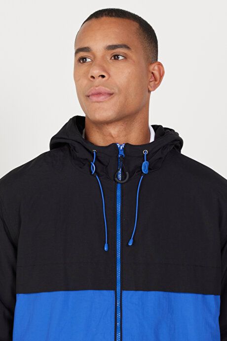 Standard Fit Regular Fit Stand Collar Cold Proof Fleece Inside Black-Sax Coat ET0824100212SHS