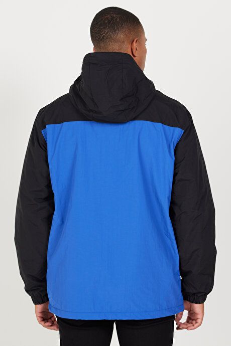 Standard Fit Regular Fit Stand Collar Cold Proof Fleece Inside Black-Sax Coat ET0824100212SHS