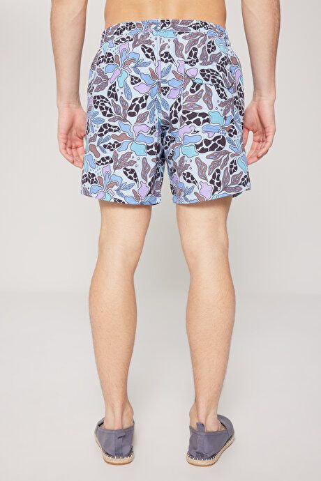 Standard Fit Regular Fit Fast Drying Patterned Blue Swimsuit Sea Shorts with Pockets ET4724200001MAV