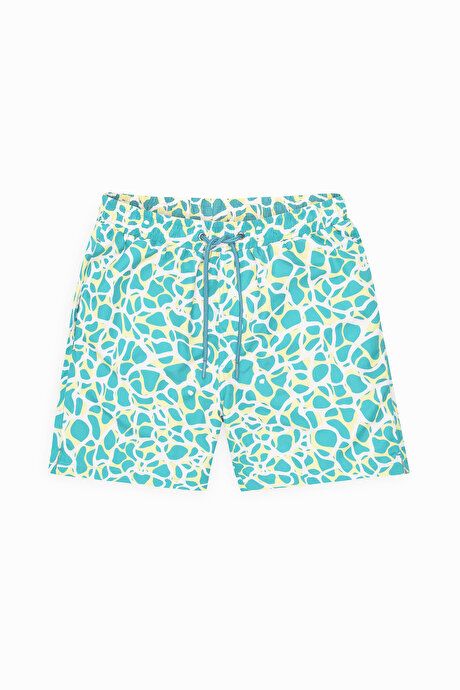 Standard Fit Regular Fit Fast Drying Patterned MINT YESIL Swimsuit Sea Shorts with Pockets ET4724200006MNY