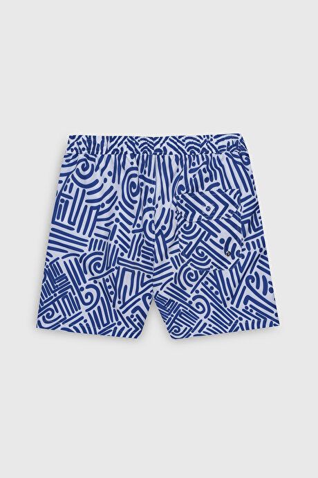 Standard Fit Regular Fit Quick Drying Patterned White-Blue Swimsuit Sea Shorts with Pockets ET4724200007BZL