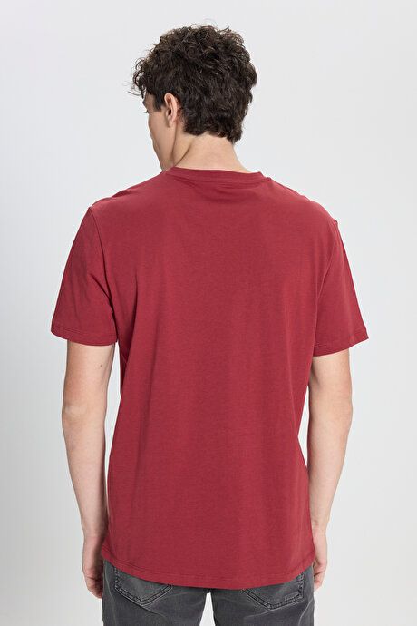 Slim Fit Slim Fit V-Neck Cotton Short Sleeve Burgundy T-Shirt ET4800000001BRD