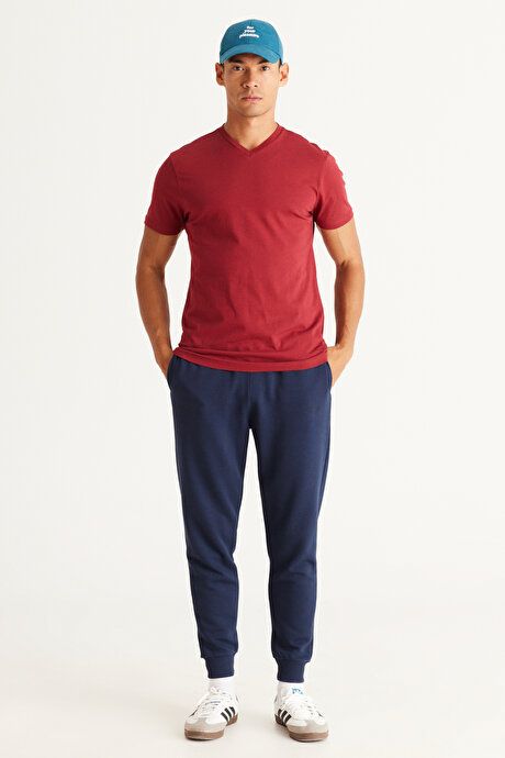 Pack of 2 Slim Fit Slim Fit V-Neck 100% Cotton Burgundy-Navy T-Shirt ET480000P201K84