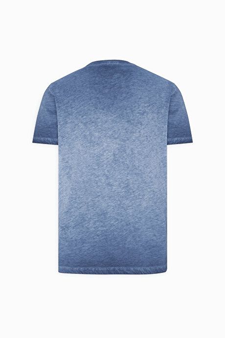 Standard Fit Regular Fit 100% Cotton Flared Crew Neck Indigo T-Shirt ET4824200054IND