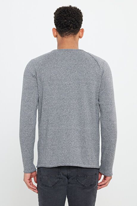 Standard Fit Regular Fit Crew-Neck Cotton Muline Patterned Gray-Ecru Sweater ET4924100005GRE