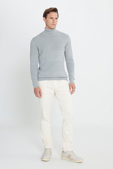 Standard Fit Regular Fit Full Turtleneck Cotton Jacquard Gray Melange Sweater ET4924100030GMJ