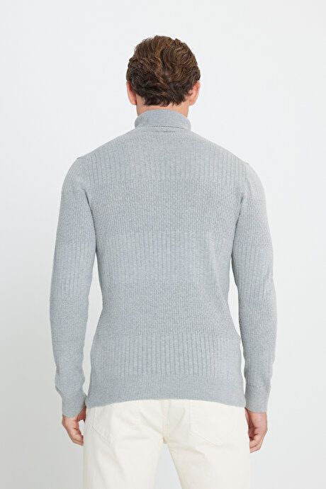 Standard Fit Regular Fit Full Turtleneck Cotton Jacquard Gray Melange Sweater ET4924100030GMJ