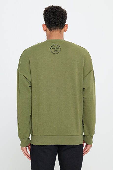 Oversize Fit Loose Fit Harvard Licensed 3 Yarn Cotton Crew Neck Khaki Sweatshirt ET5224200006HAK