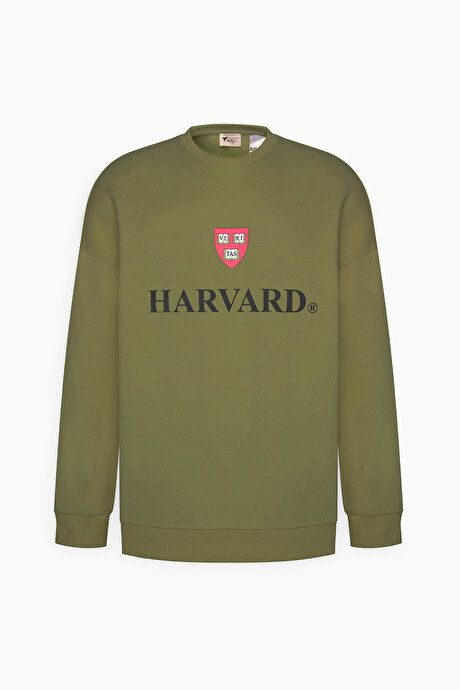 Oversize Fit Loose Fit Harvard Licensed 3 Yarn Cotton Crew Neck Khaki Sweatshirt ET5224200006HAK