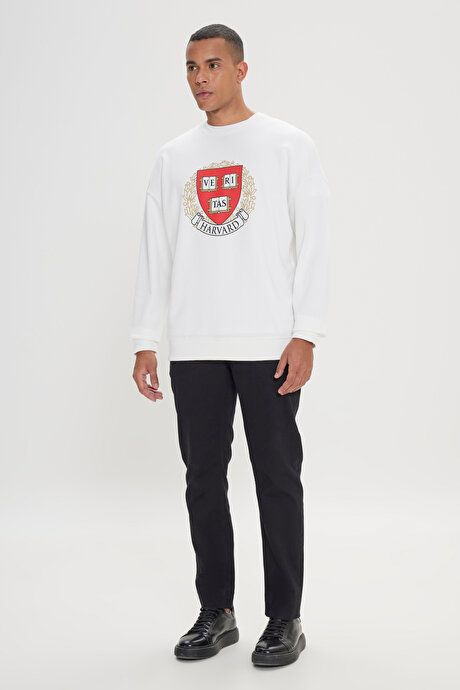 Oversize Fit Loose Fit Harvard Licensed 3 Yarn Cotton Crew Neck Ecru Sweatshirt ET5224200009EKR