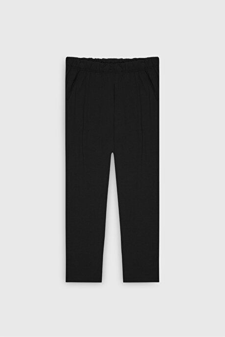 Cotton Standard Fit Regular Fit Regular Cut Elastic Waist Pockets Black PIJAMA Pants ETE095251001SYH